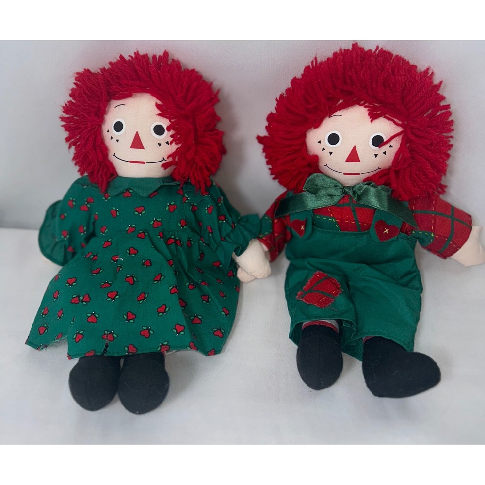 Snowden & Friends Raggedy Ann & Andy‎ Dolls Set Green Dress Overalls Red Hair